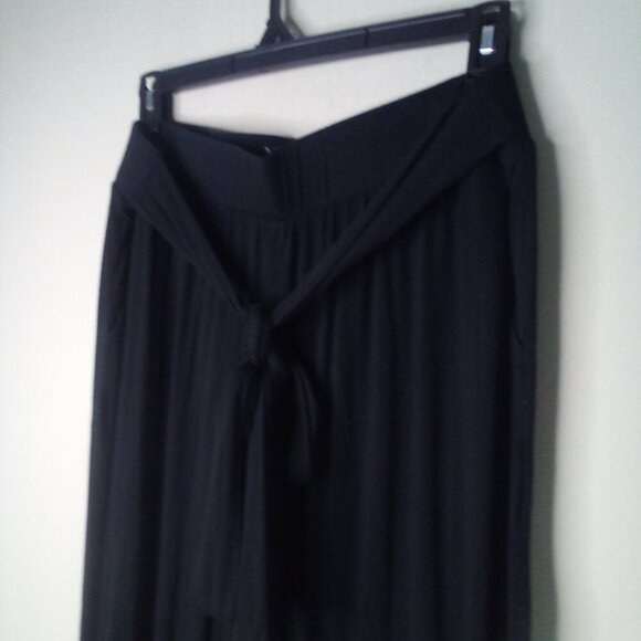 New York & Co Pants Women XL Cropped Wide Leg Attached Belt Stretch Black - Picture 8 of 14